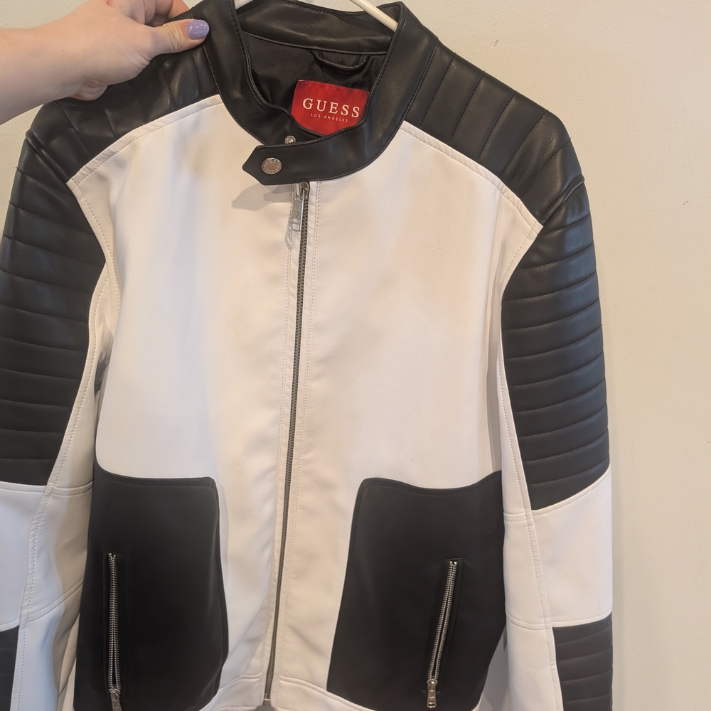 GUESS Black and White Leather Jacket